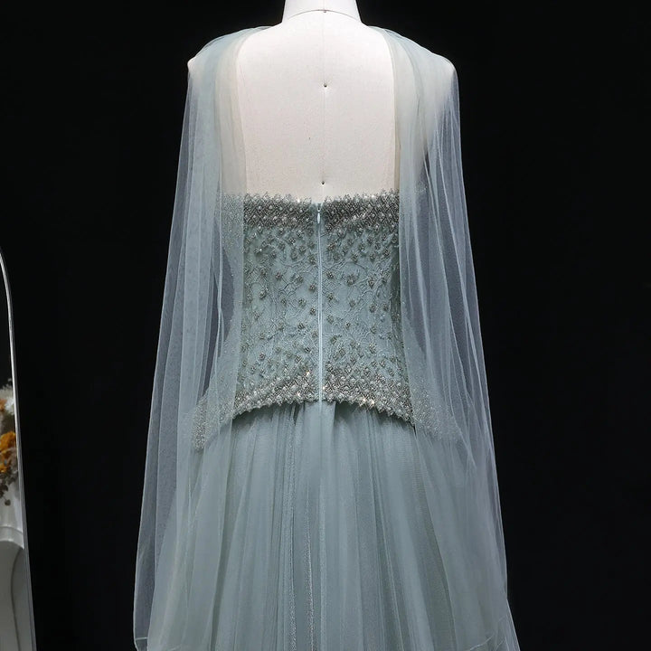 Elegant Peach Corset Evening Gown with Crystal Embellished Bodice SS299