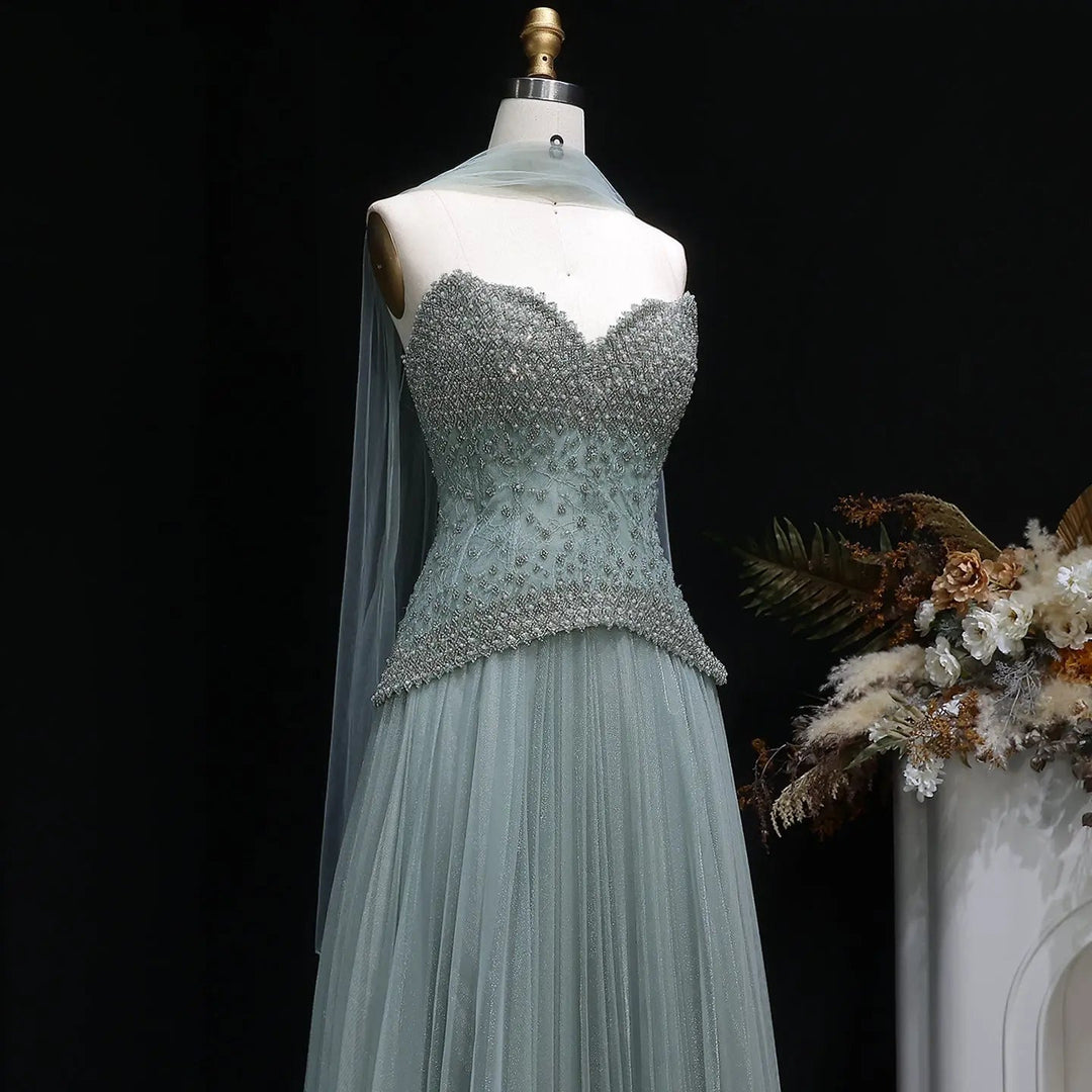 Elegant Peach Corset Evening Gown with Crystal Embellished Bodice SS299