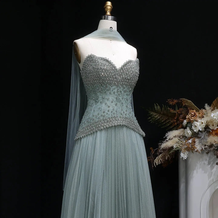Elegant Peach Corset Evening Gown with Crystal Embellished Bodice SS299