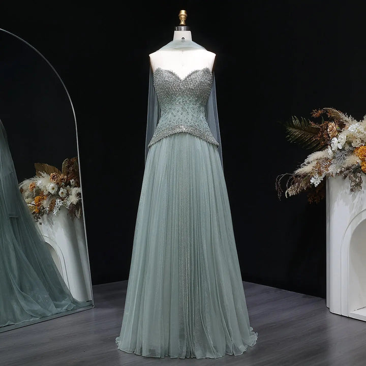 Elegant Peach Corset Evening Gown with Crystal Embellished Bodice SS299