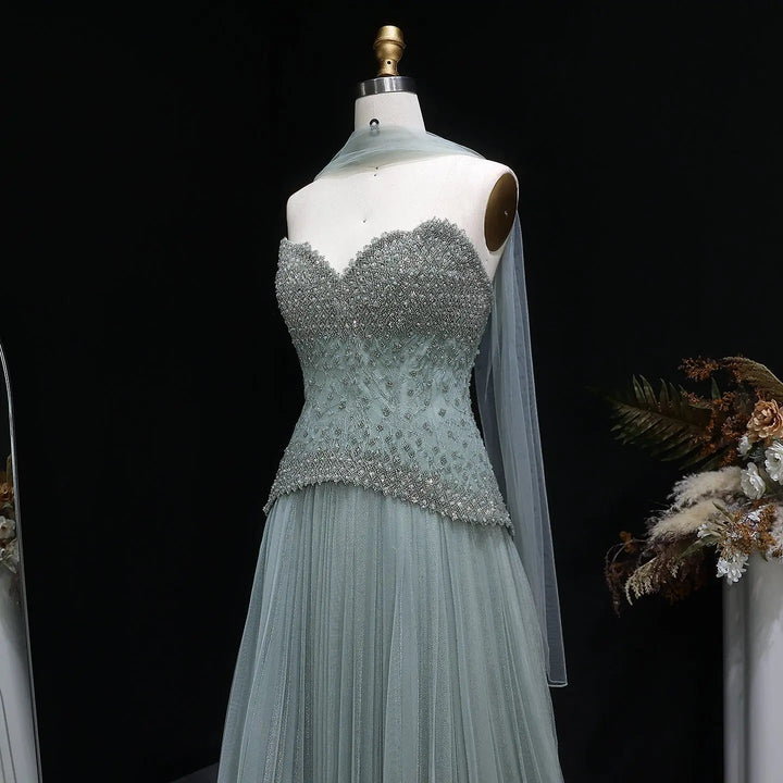 Elegant Peach Corset Evening Gown with Crystal Embellished Bodice SS299