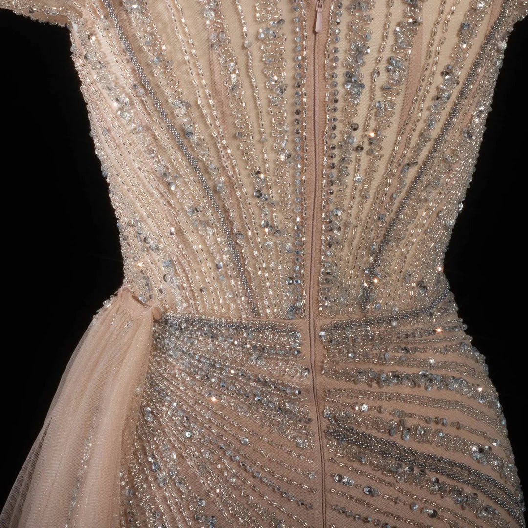 DreamyVow Champagne off shoulder beaded mermaid with train Evening Dress Prom Dress SS005