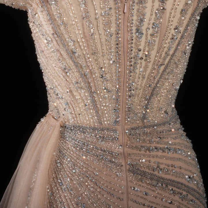 DreamyVow Champagne off shoulder beaded mermaid with train Evening Dress Prom Dress SS005