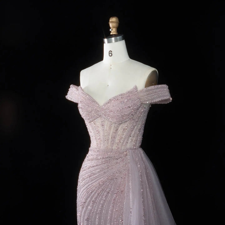 DreamyVow Pink off shoulder beaded mermaid with train Evening Dress Prom Dress SS005