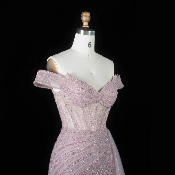 DreamyVow Pink off shoulder beaded mermaid with train Evening Dress Prom Dress SS005