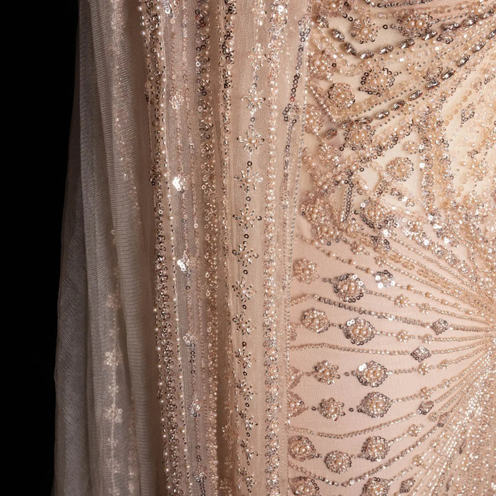 DreamyVow Champagne beaded long sleeve cape mermaid Evening Dress Prom Dress SS051