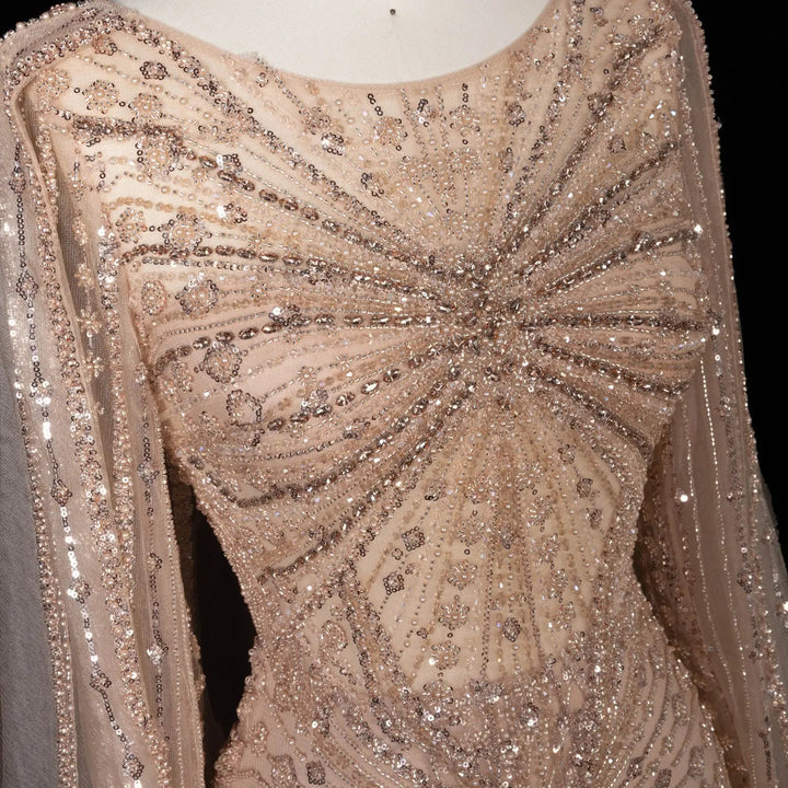 Beaded Long Sleeve Cape Mermaid Prom Evening Dress SS051
