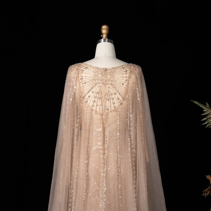 Beaded Long Sleeve Cape Mermaid Prom Evening Dress SS051
