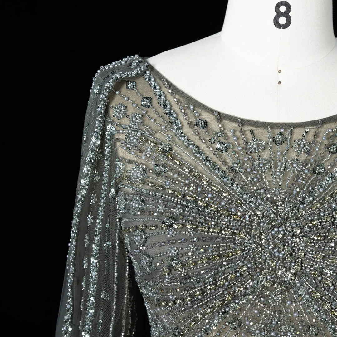 Beaded Long Sleeve Cape Mermaid Prom Evening Dress SS051