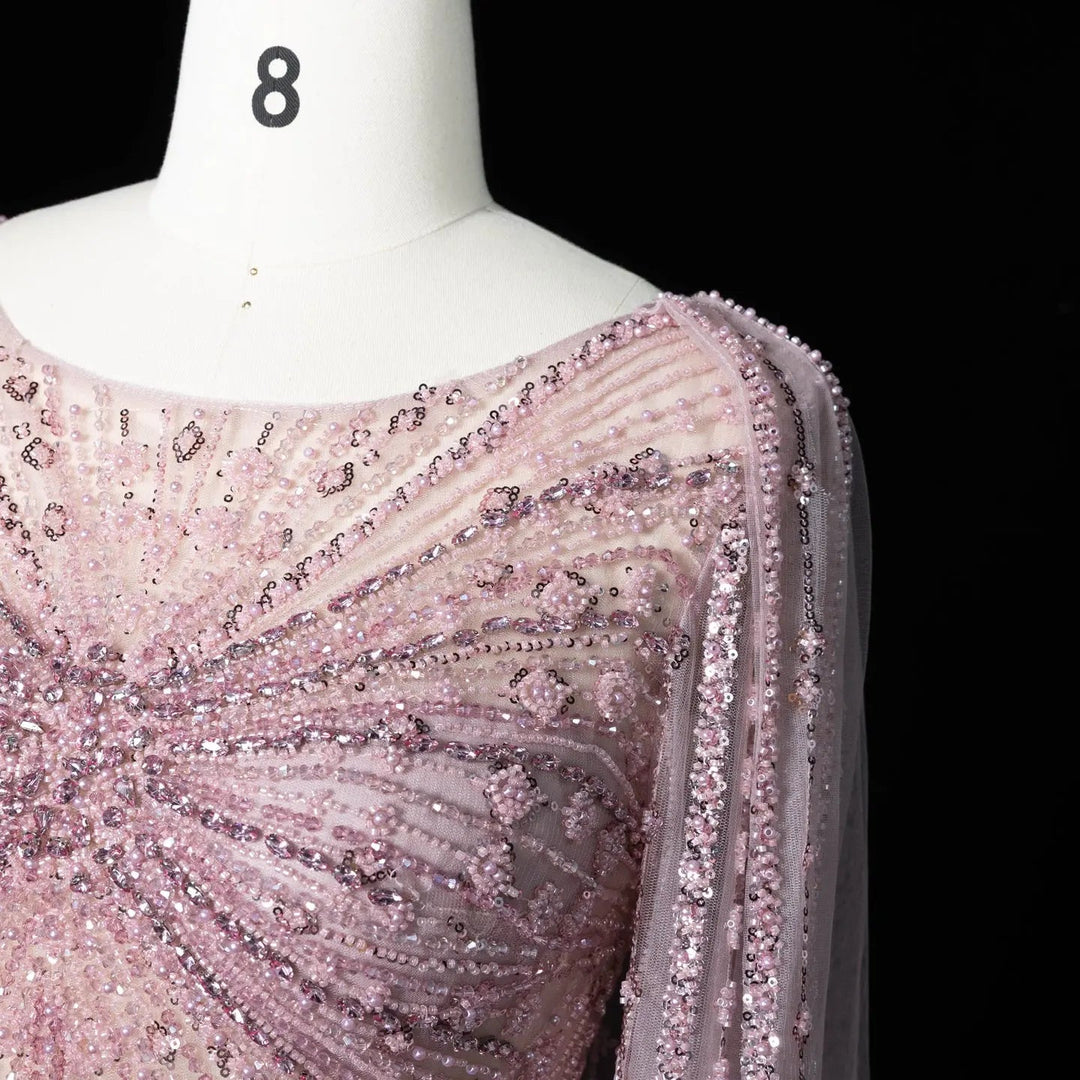 Beaded Long Sleeve Cape Mermaid Prom Evening Dress SS051