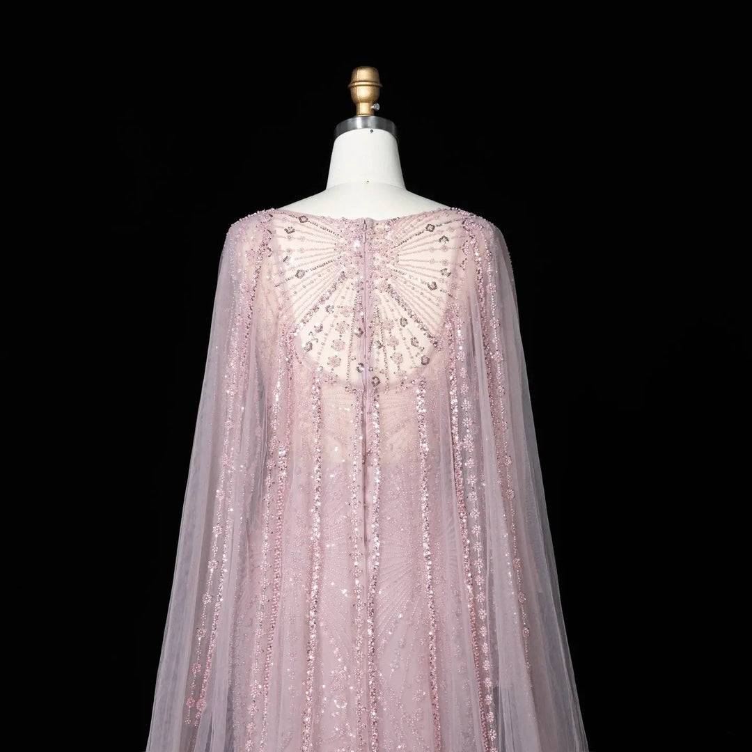 Beaded Long Sleeve Cape Mermaid Prom Evening Dress SS051
