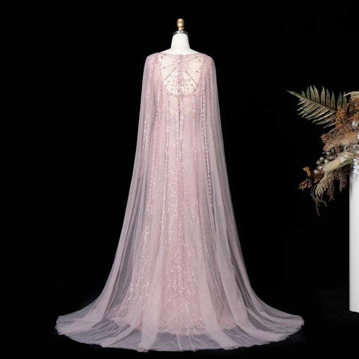 Beaded Long Sleeve Cape Mermaid Prom Evening Dress SS051