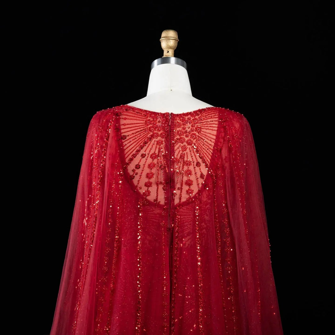 Beaded Long Sleeve Cape Mermaid Prom Evening Dress SS051
