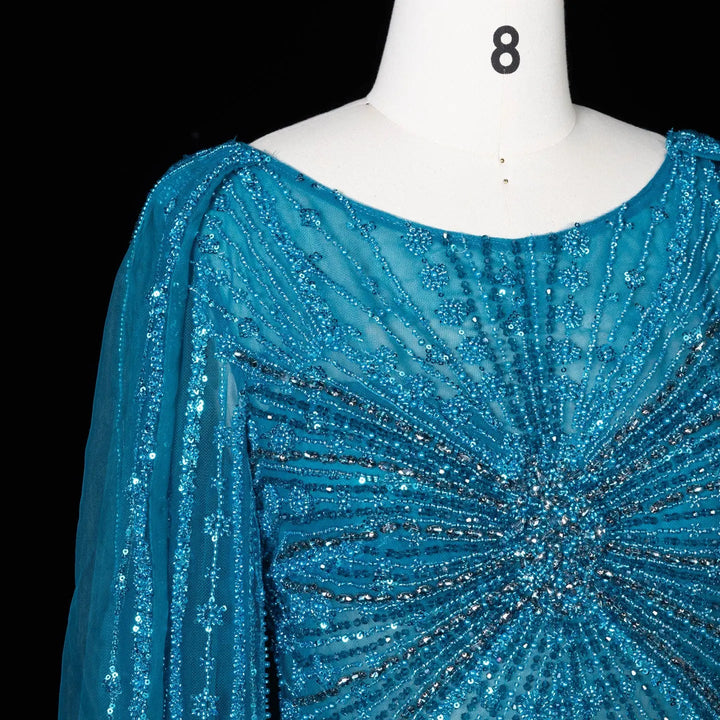 Beaded Long Sleeve Cape Mermaid Prom Evening Dress SS051