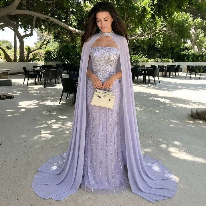 DreamyVow Lilac strapless beaded sheath with flowing cape Evening Dress Prom Dress SS112