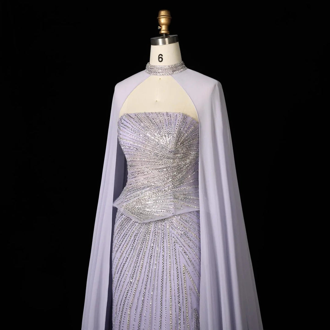 DreamyVow Lilac strapless beaded sheath with flowing cape Evening Dress Prom Dress SS112