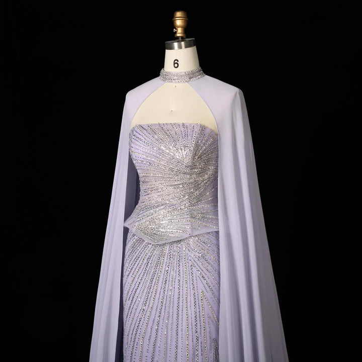 DreamyVow Lilac strapless beaded sheath with flowing cape Evening Dress Prom Dress SS112