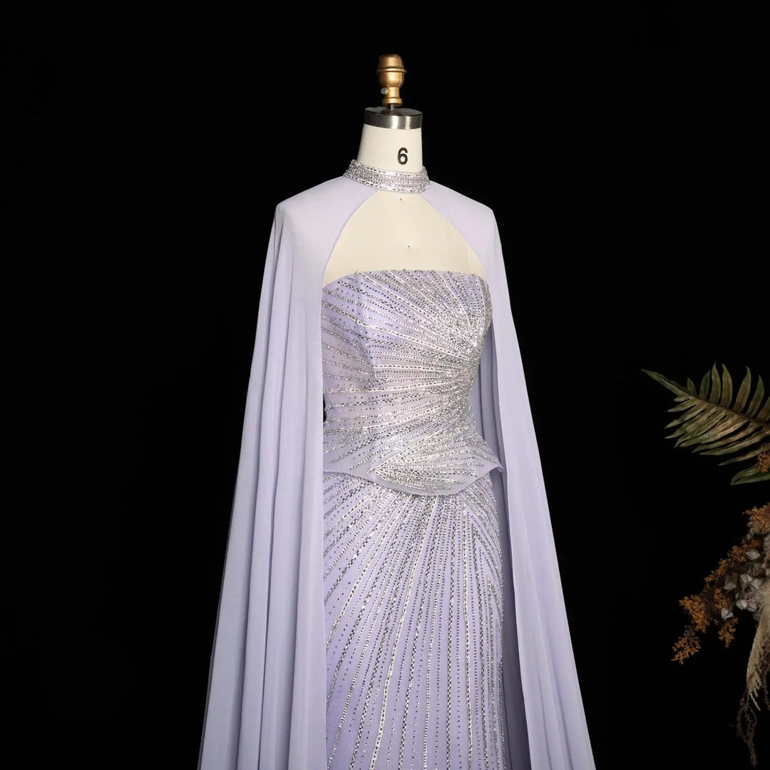 DreamyVow Lilac strapless beaded sheath with flowing cape Evening Dress Prom Dress SS112