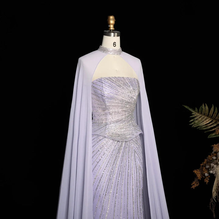 DreamyVow Lilac strapless beaded sheath with flowing cape Evening Dress Prom Dress SS112