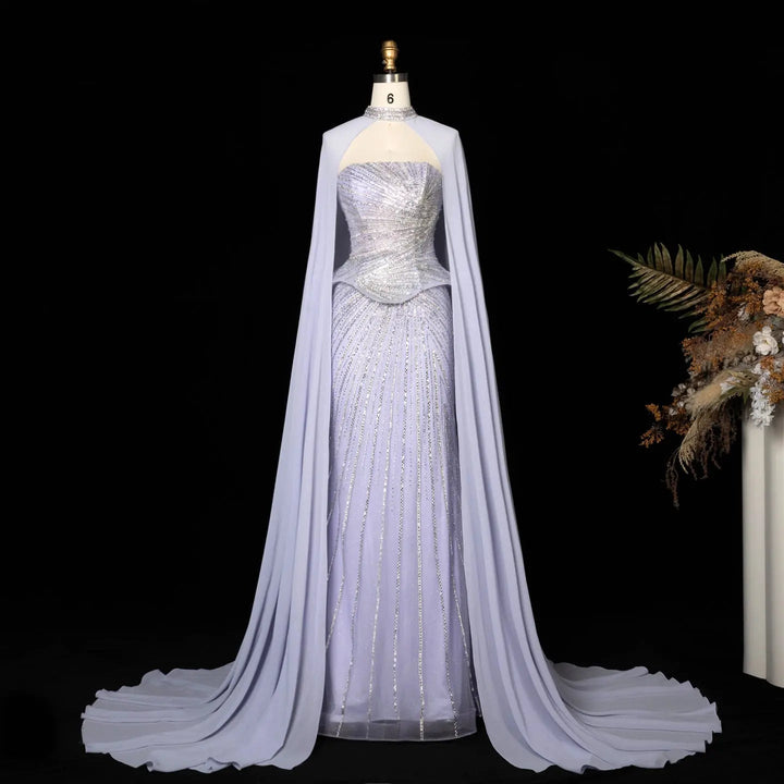 DreamyVow Lilac strapless beaded sheath with flowing cape Evening Dress Prom Dress SS112