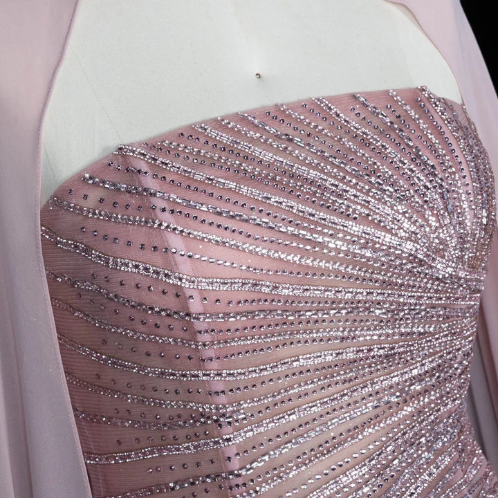 DreamyVow Pink strapless beaded sheath with flowing cape Evening Dress Prom Dress SS112
