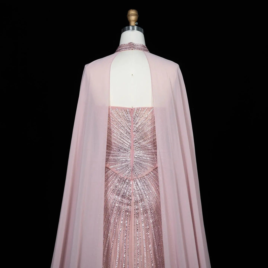 DreamyVow Pink strapless beaded sheath with flowing cape Evening Dress Prom Dress SS112