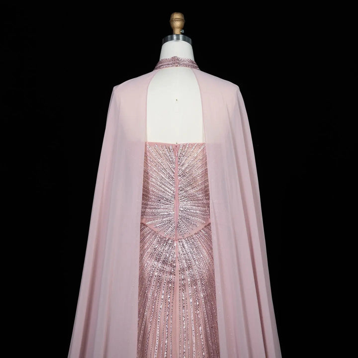 DreamyVow Pink strapless beaded sheath with flowing cape Evening Dress Prom Dress SS112