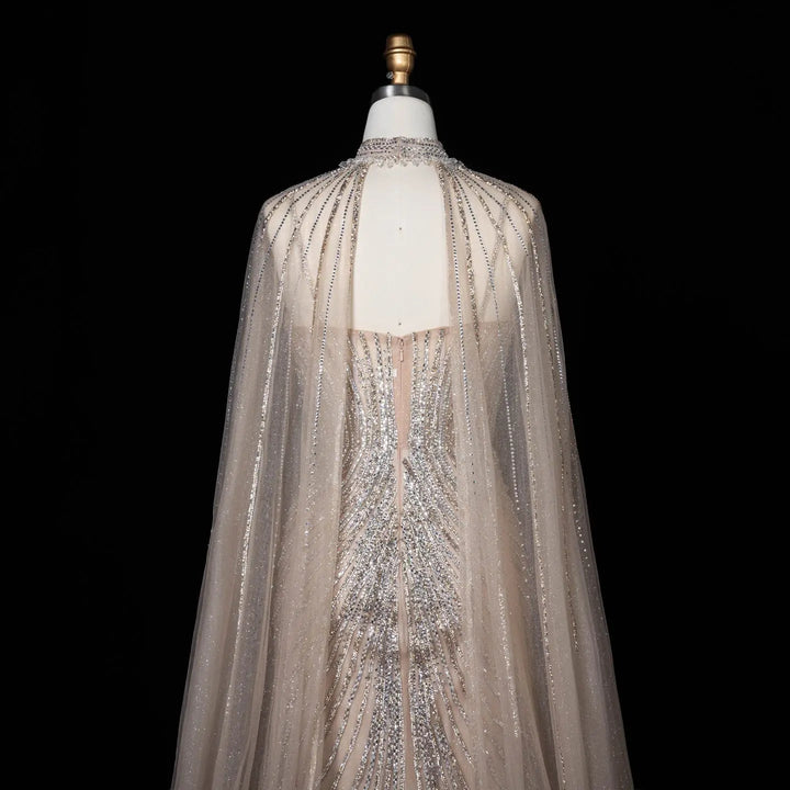 DreamyVow Champagne beaded mermaid with cape sleeves Evening Dress Prom Dress SS114