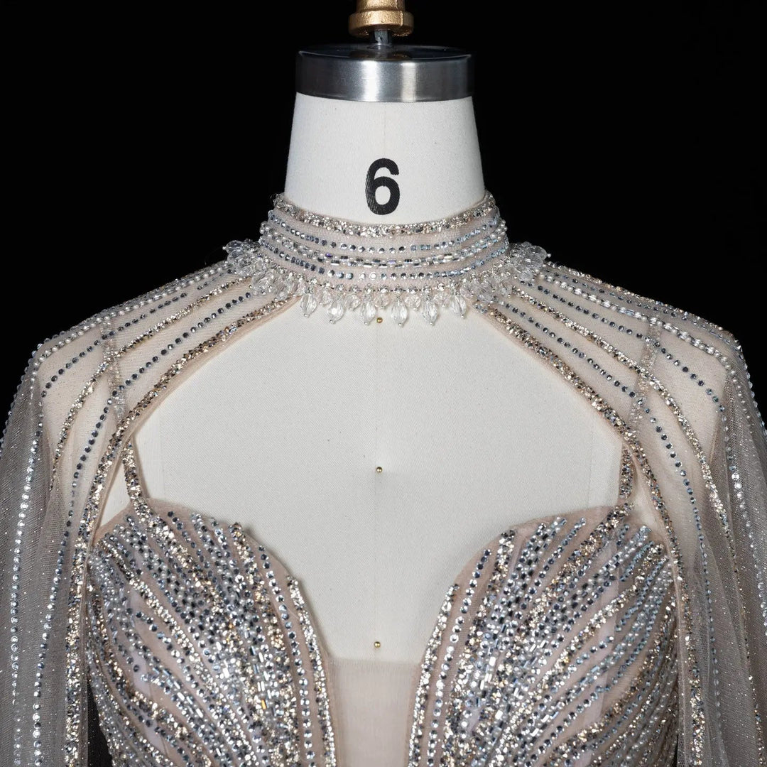 DreamyVow Champagne beaded mermaid with cape sleeves Evening Dress Prom Dress SS114