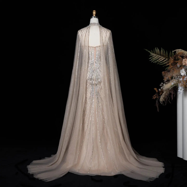 DreamyVow Champagne beaded mermaid with cape sleeves Evening Dress Prom Dress SS114