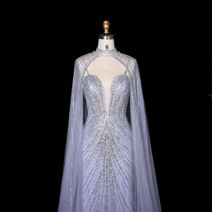 DreamyVow Lilac beaded mermaid with cape sleeves Evening Dress Prom Dress SS114