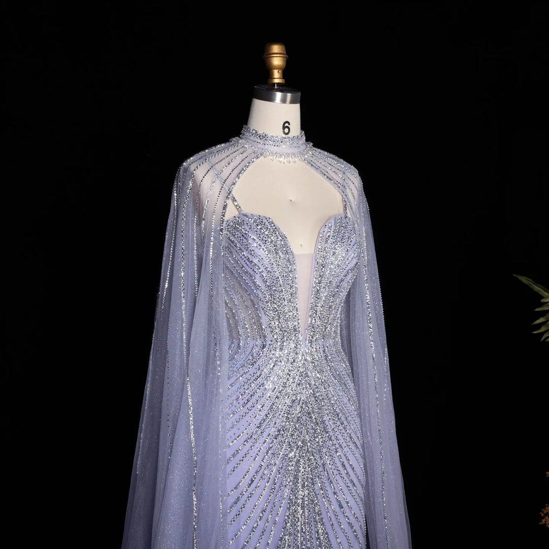 DreamyVow Lilac beaded mermaid with cape sleeves Evening Dress Prom Dress SS114