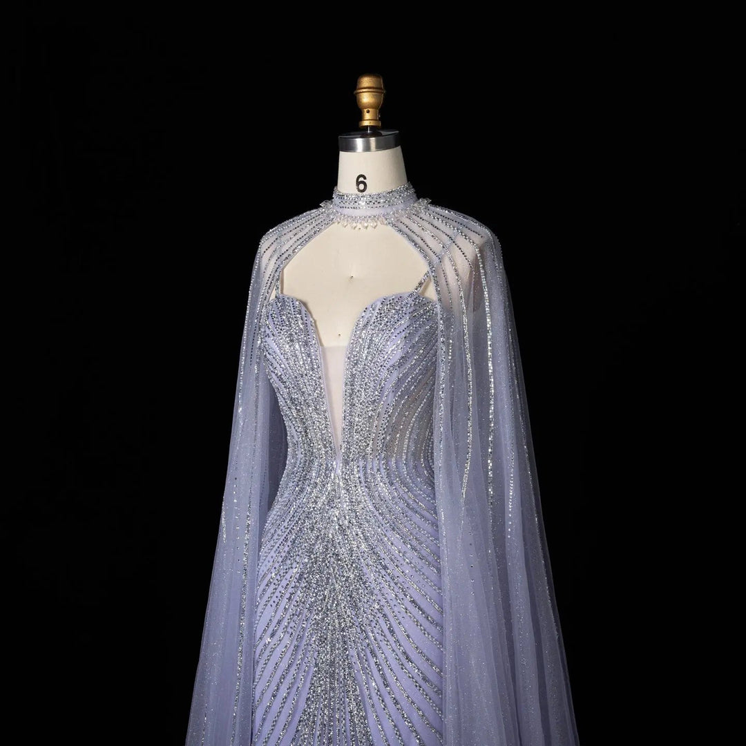 DreamyVow Lilac beaded mermaid with cape sleeves Evening Dress Prom Dress SS114