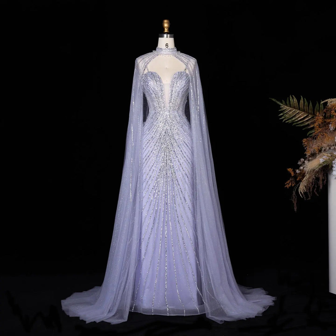 DreamyVow Lilac beaded mermaid with cape sleeves Evening Dress Prom Dress SS114