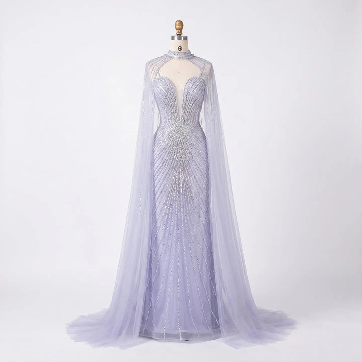DreamyVow Lilac beaded mermaid with cape sleeves Evening Dress Prom Dress SS114