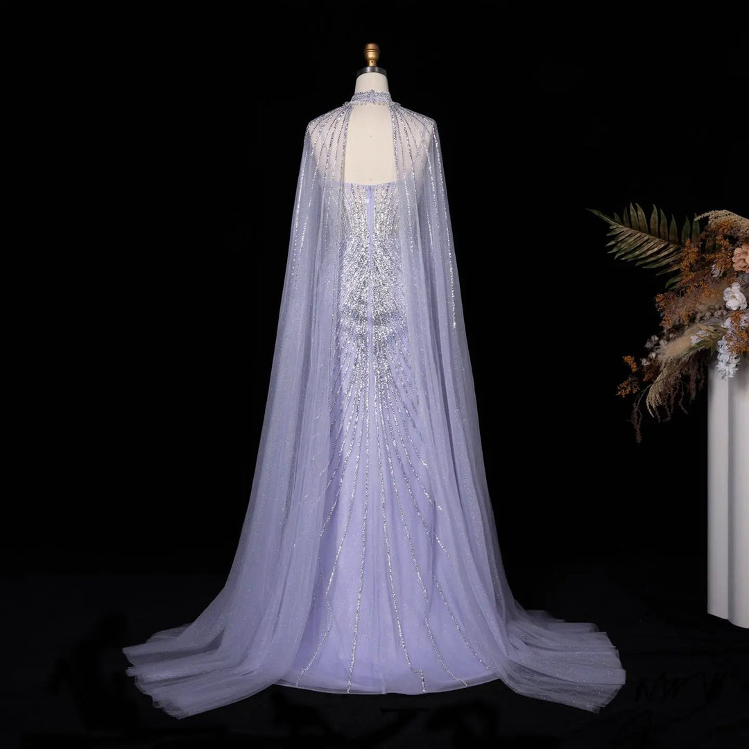 DreamyVow Lilac beaded mermaid with cape sleeves Evening Dress Prom Dress SS114