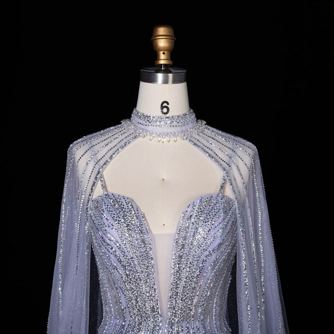 DreamyVow Lilac beaded mermaid with cape sleeves Evening Dress Prom Dress SS114