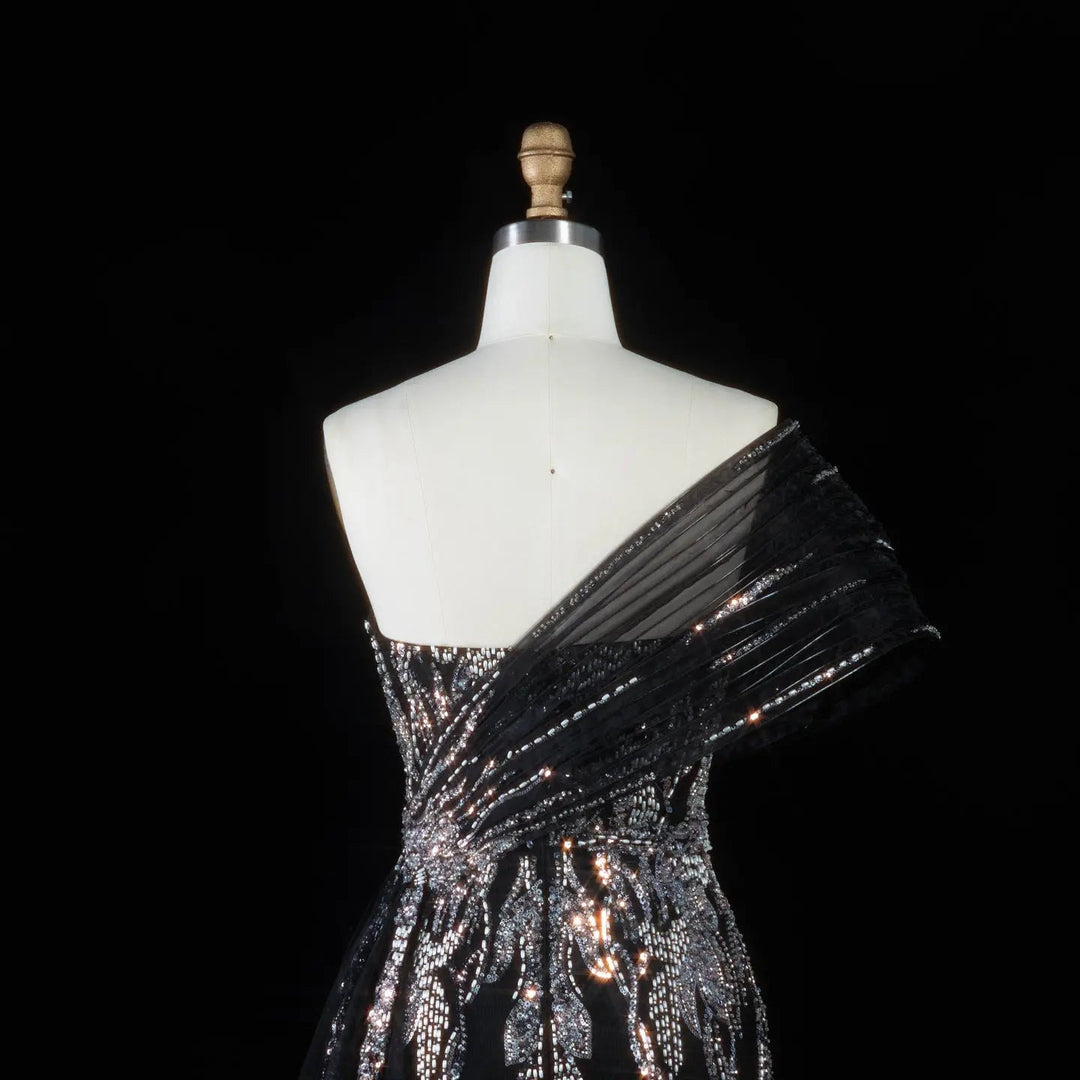 DreamyVow Black beaded one shoulder mermaid Evening Dress Prom Dress SS136
