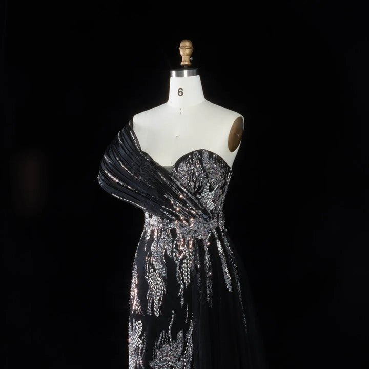 DreamyVow Black beaded one shoulder mermaid Evening Dress Prom Dress SS136