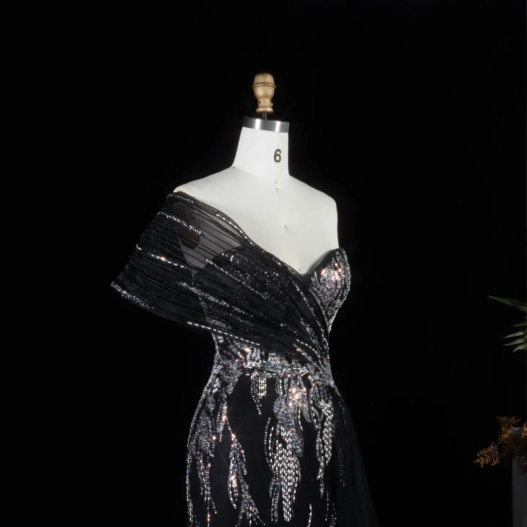 DreamyVow Black beaded one shoulder mermaid Evening Dress Prom Dress SS136