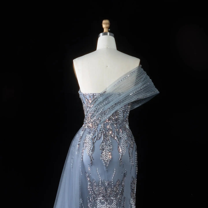 DreamyVow Blue beaded one shoulder mermaid Evening Dress Prom Dress SS136