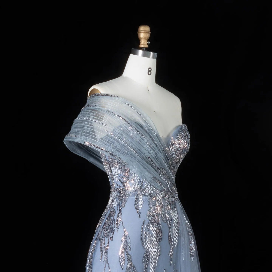 DreamyVow Blue beaded one shoulder mermaid Evening Dress Prom Dress SS136