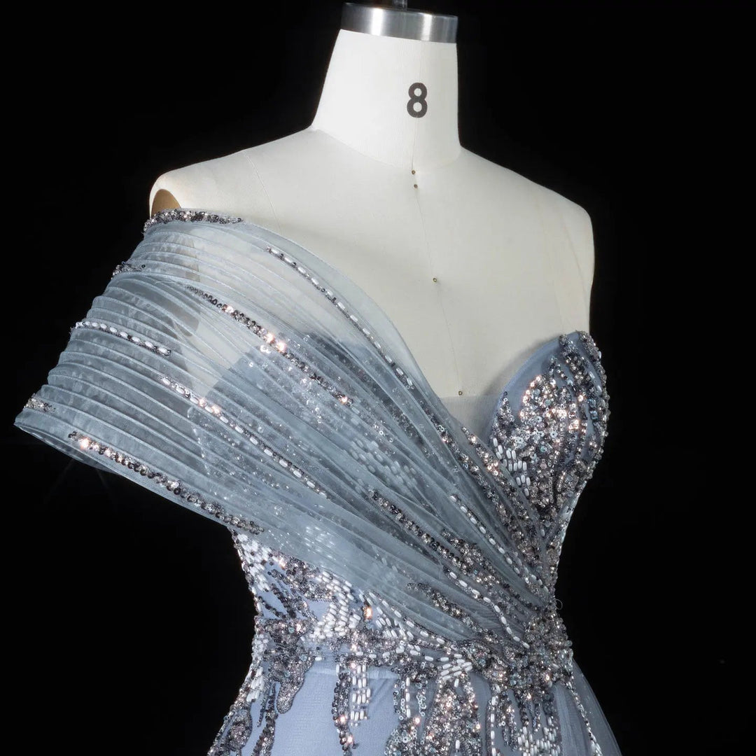 DreamyVow Blue beaded one shoulder mermaid Evening Dress Prom Dress SS136