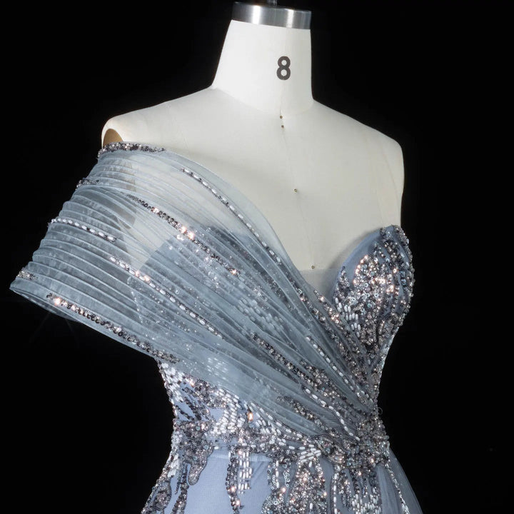 DreamyVow Blue beaded one shoulder mermaid Evening Dress Prom Dress SS136