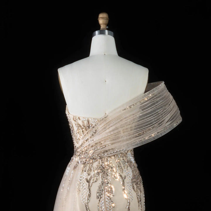 DreamyVow Champagne beaded one shoulder mermaid Evening Dress Prom Dress SS136