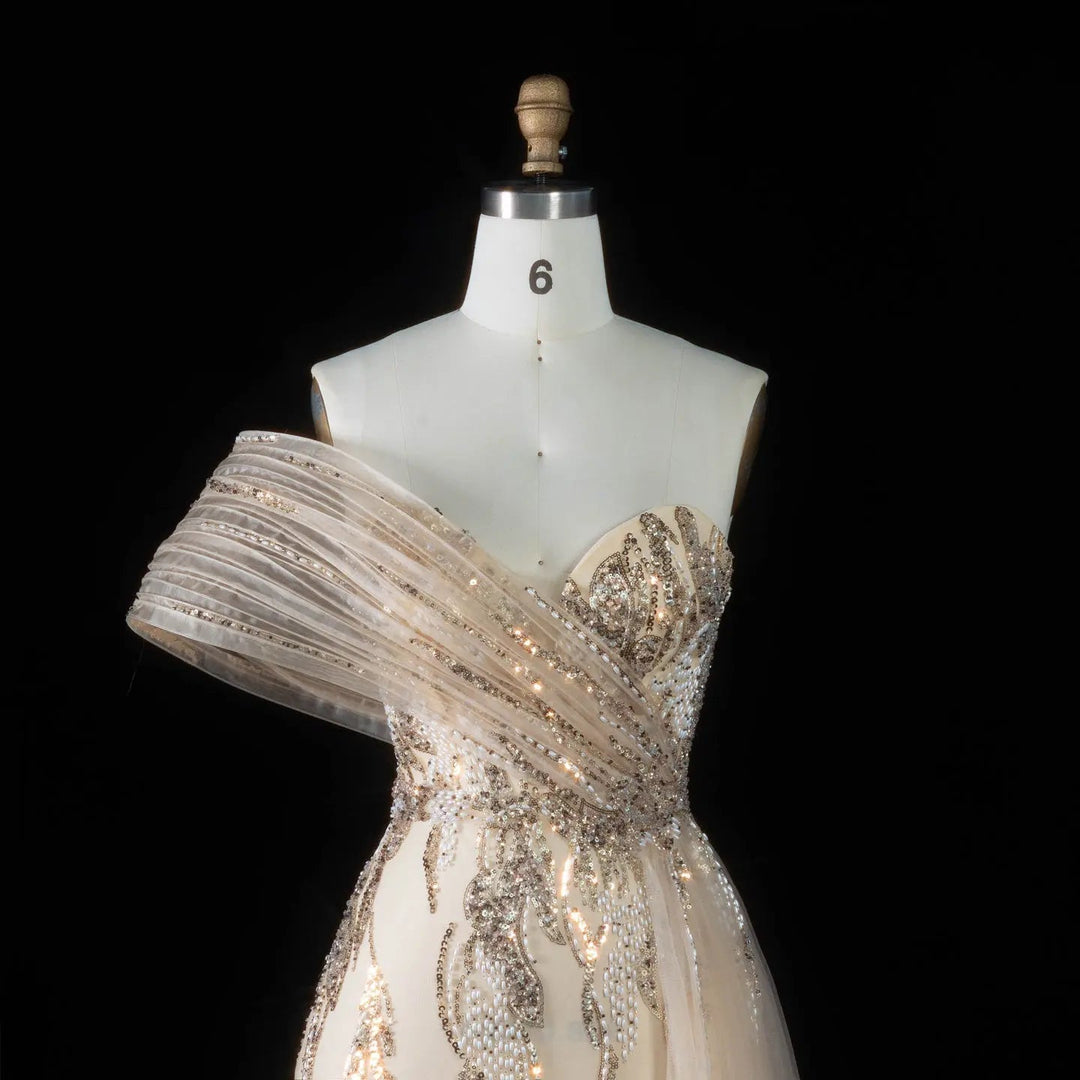 DreamyVow Champagne beaded one shoulder mermaid Evening Dress Prom Dress SS136