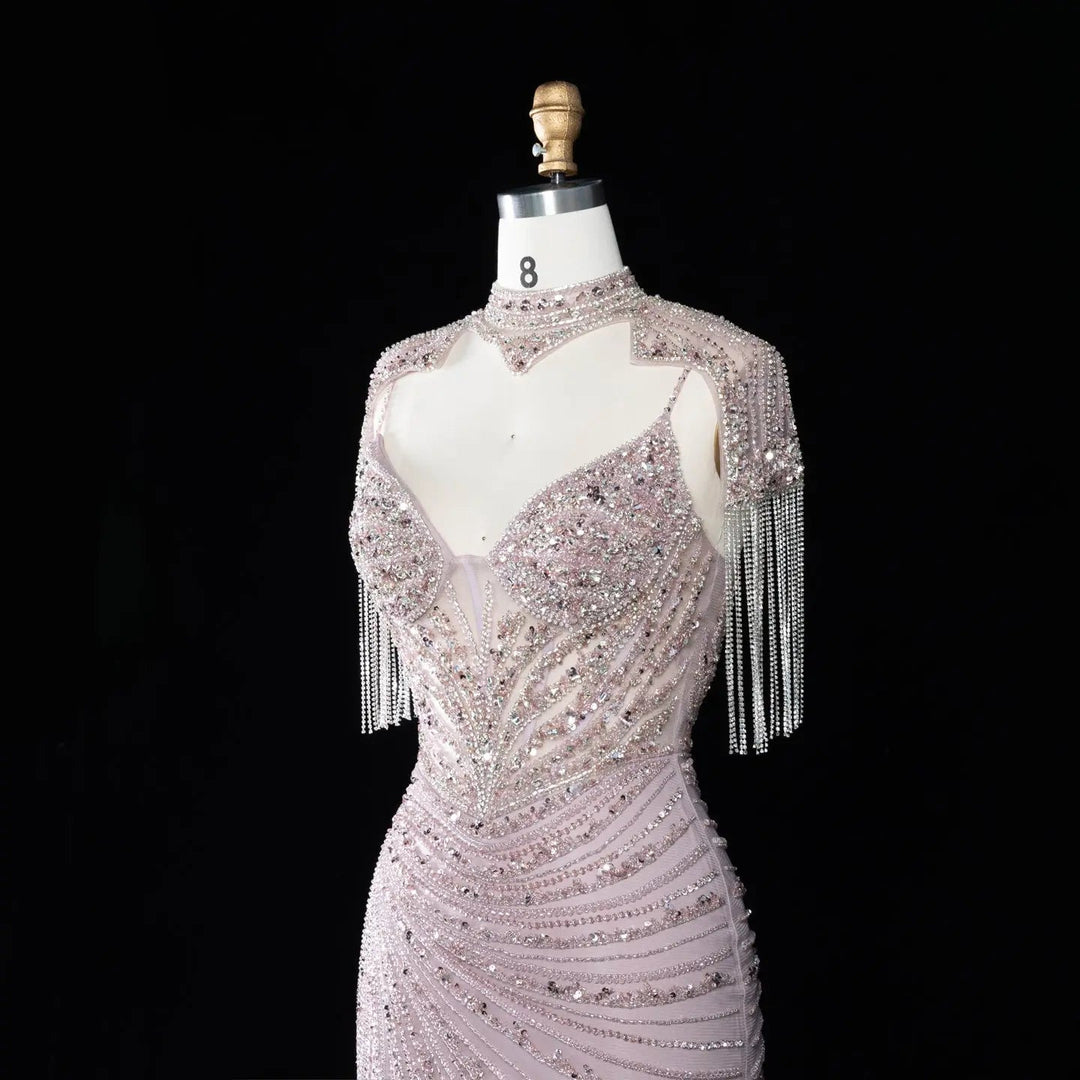 DreamyVow SS184 pink high neck beaded mermaid evening dress bodice