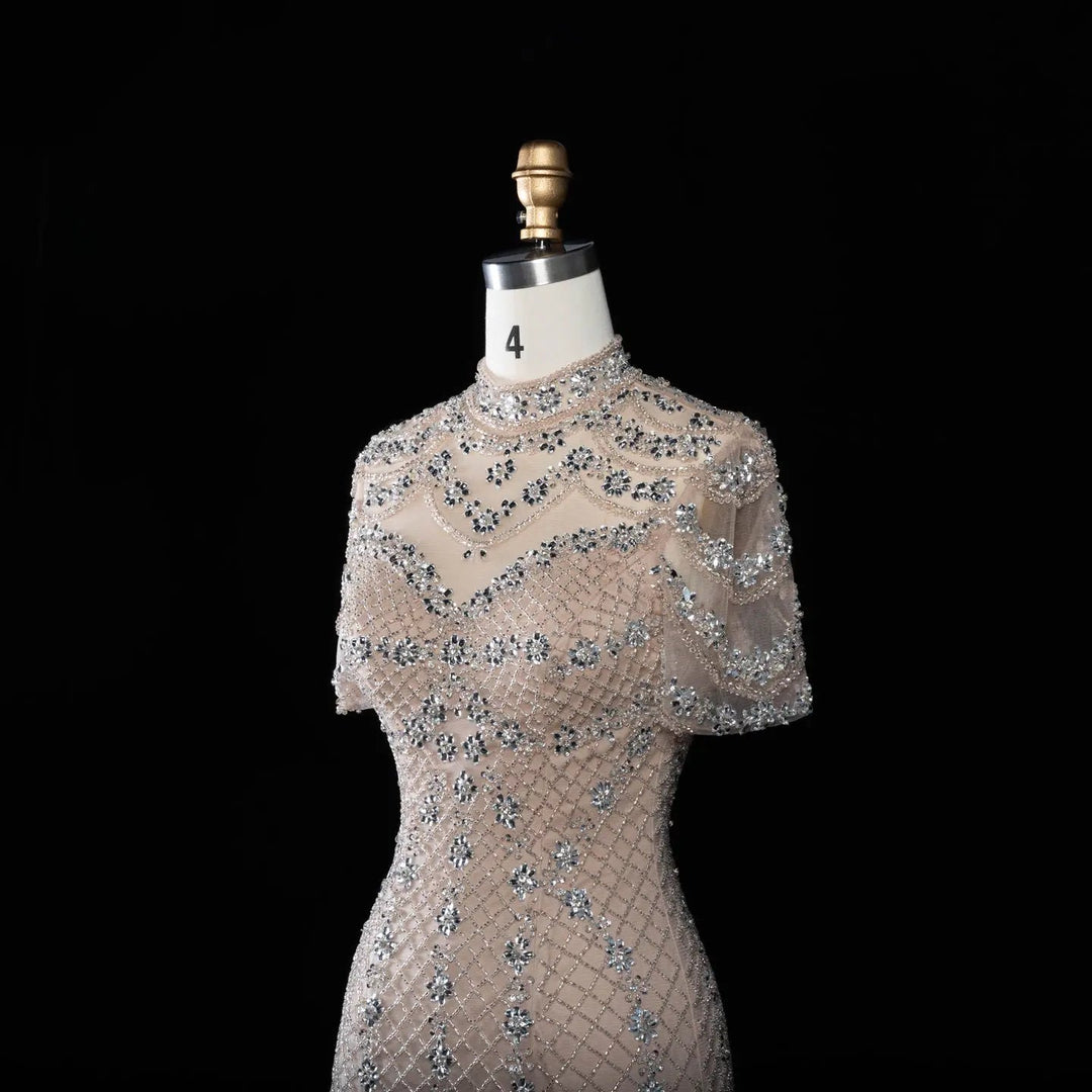 DreamyVow SS185 champagne beaded mermaid evening dress front detail
