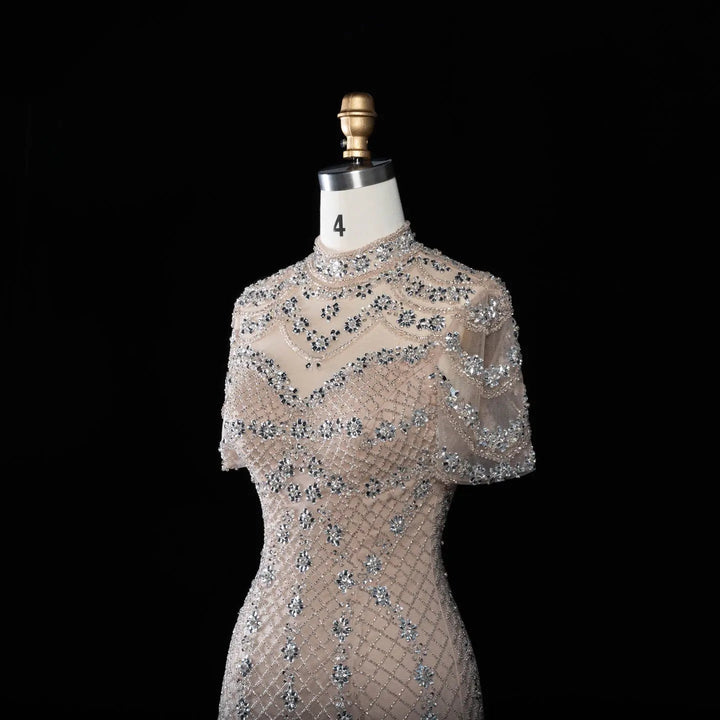 DreamyVow SS185 champagne beaded mermaid evening dress front detail