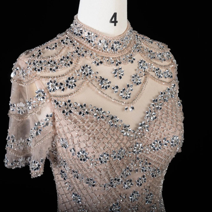 DreamyVow SS185 champagne rhinestone beaded mermaid evening dress close-up